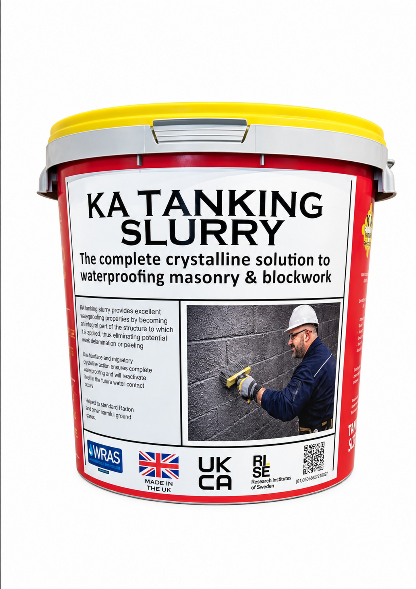 KA Tanking Slurry in a red bucket with a yellow lid